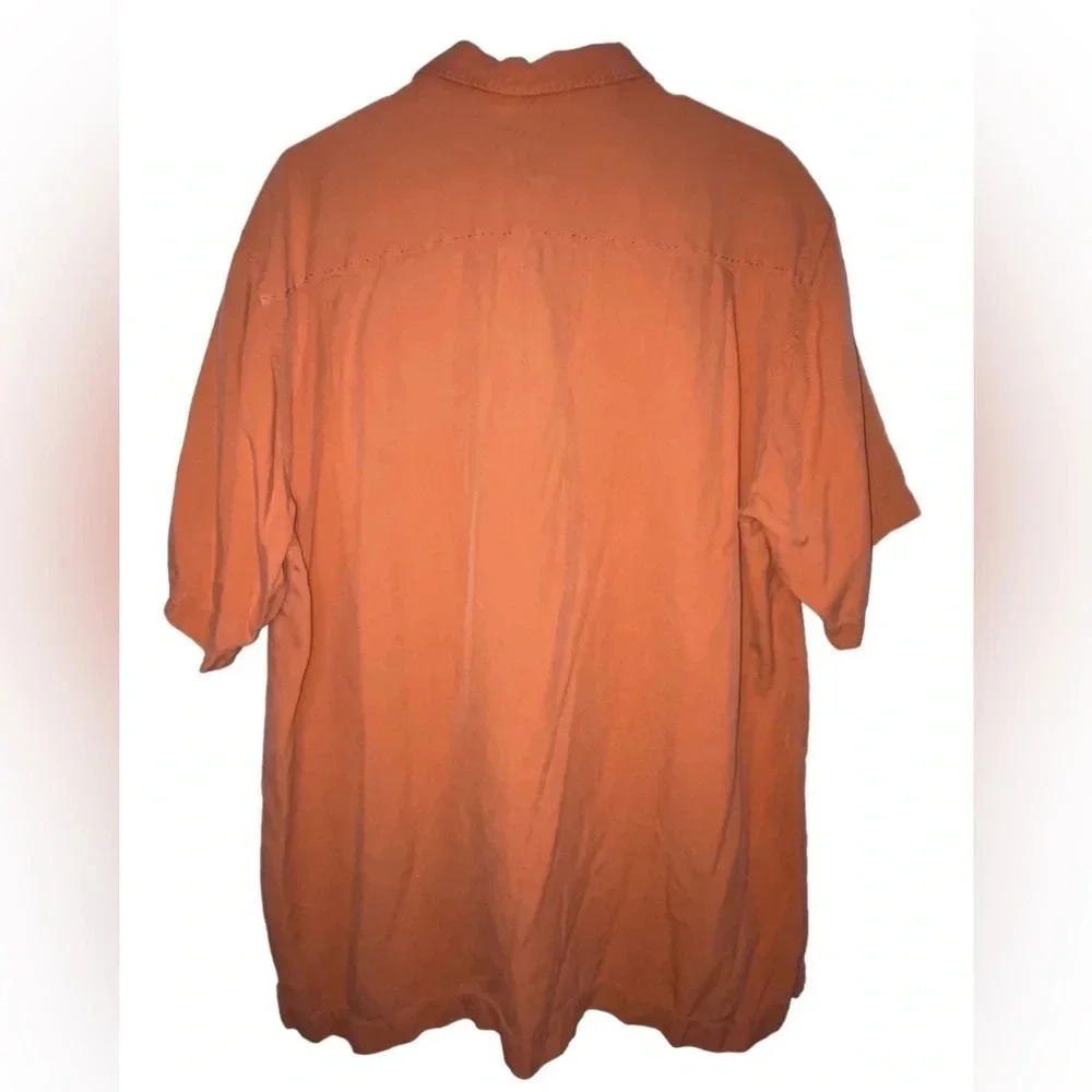 TOMMY BAHAMA Button Shirt 100% Silk Orange Men’s Size Large Tropical Beach - Picture 4 of 10